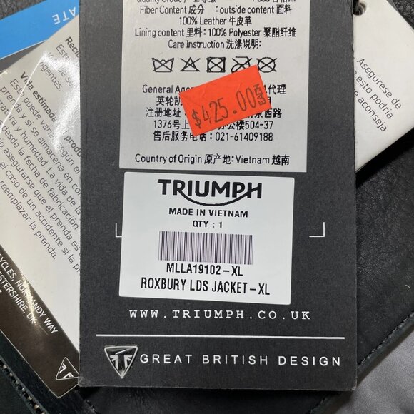 NEW TRIUMPH Women’s Roxbury Leather Motorcycle Jacket Size XL Black - Picture 7 of 8